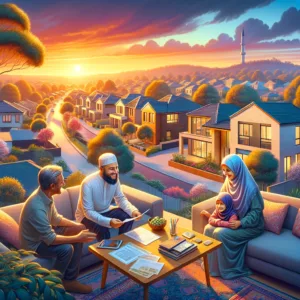 DALL·E 2024 03 06 22.59.00 A warm and inviting image that captures the essence of Islamic finance in Australia. The scene includes a picturesque view of a suburban Australian ne 300x300 - Embracing Islamic Finance in Australia: A Path to Ethical Home Ownership